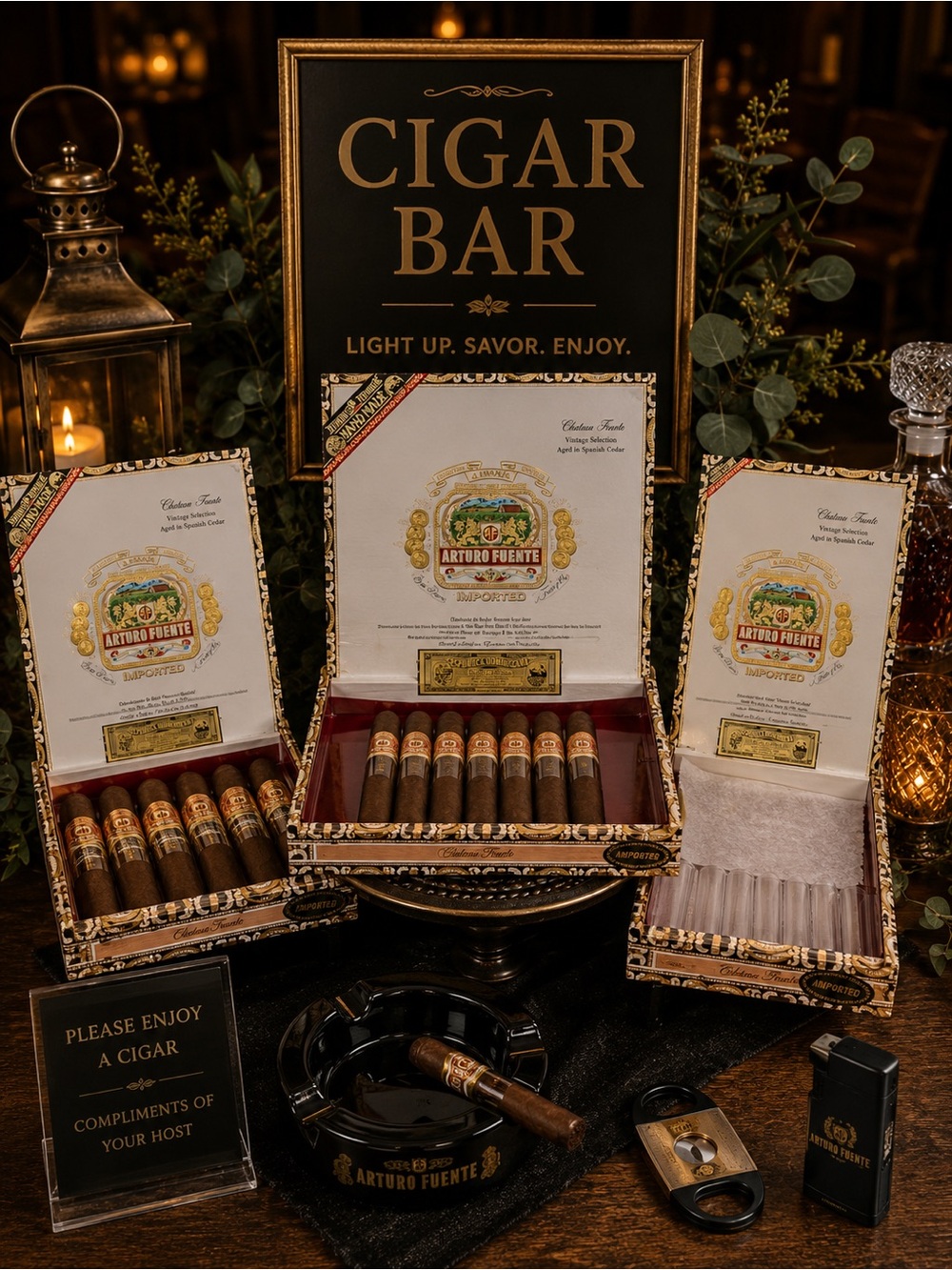 Arturo Fuente empty cigar box. Rich Brown with Gold Accent’s great for Cigar Bar